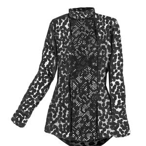 J. Peterman Black and White Patterned silk Blouse